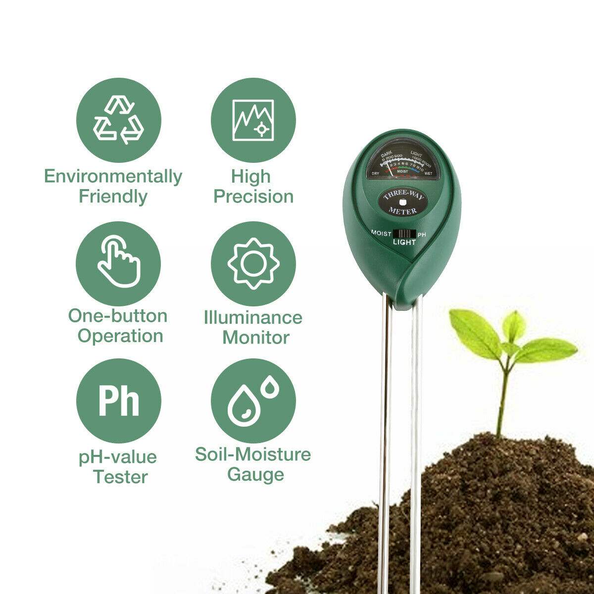 3-in-1 Garden Soil Tester Kit: pH, Moisture, Light Meter