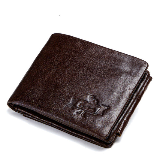 Vintage Crazy Horse Leather Tri-Fold Men's Wallet