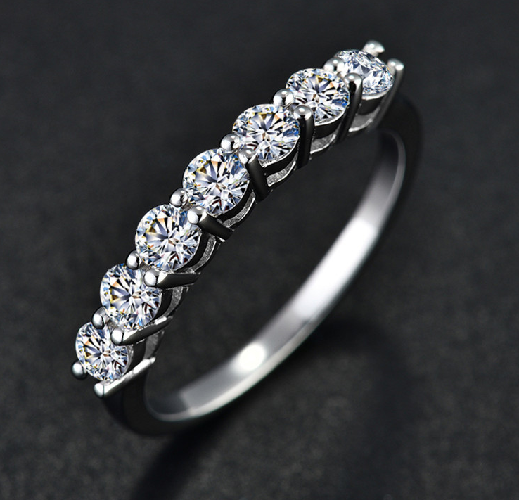 925 Silver Seven High Carbon Diamond Ring: Timeless Elegance