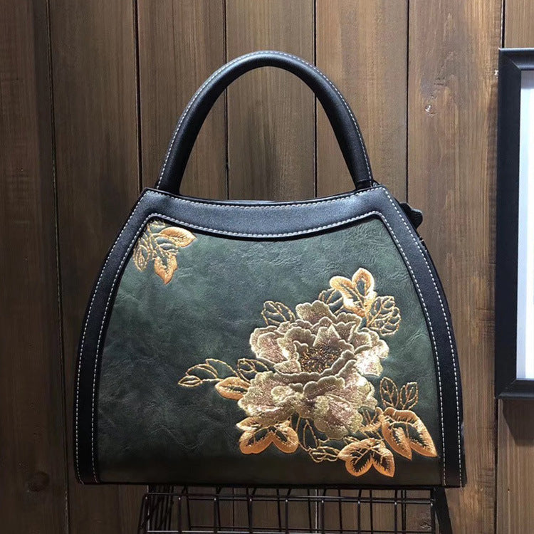 Floral Embroidered Luxury Shoulder Bag: Spacious PU Leather