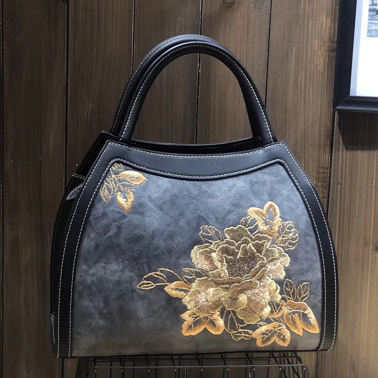 Floral Embroidered Luxury Shoulder Bag: Spacious PU Leather