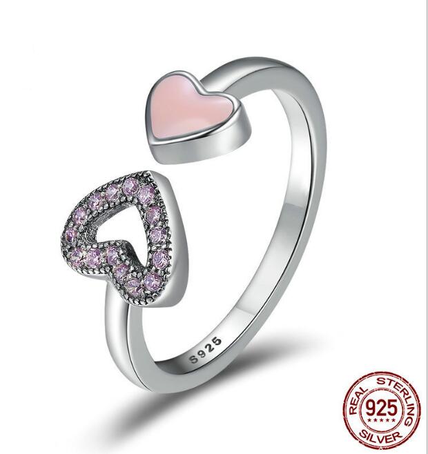 925 Sterling Silver Enamel Love Sparkle Ring