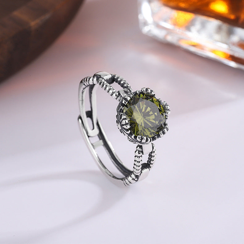 925 Silver Inlaid Zircon Vintage Ring