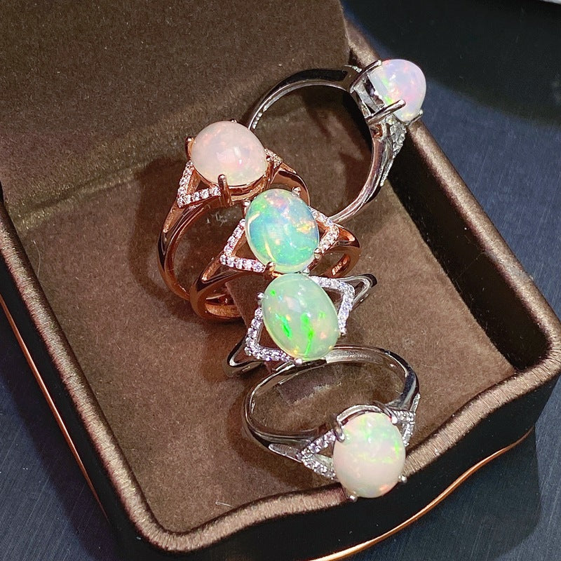 925 Sterling Silver Inlaid Natural Australian Opal Ring