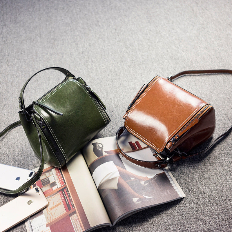 Elegance Oil Wax Leather Shoulder Bag