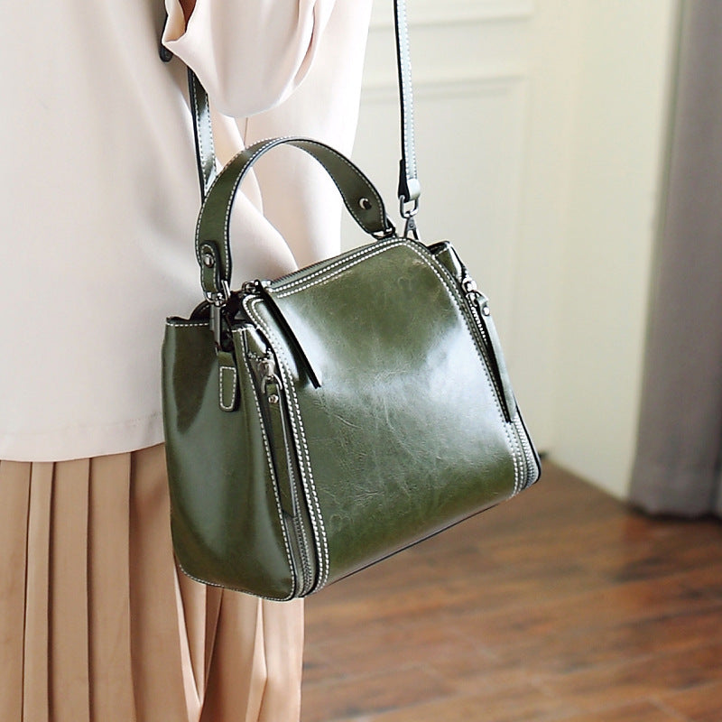 Elegance Oil Wax Leather Shoulder Bag