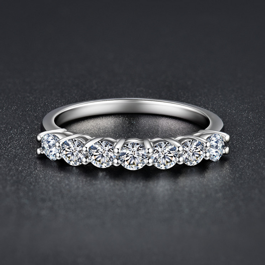 925 Silver Seven High Carbon Diamond Ring: Timeless Elegance