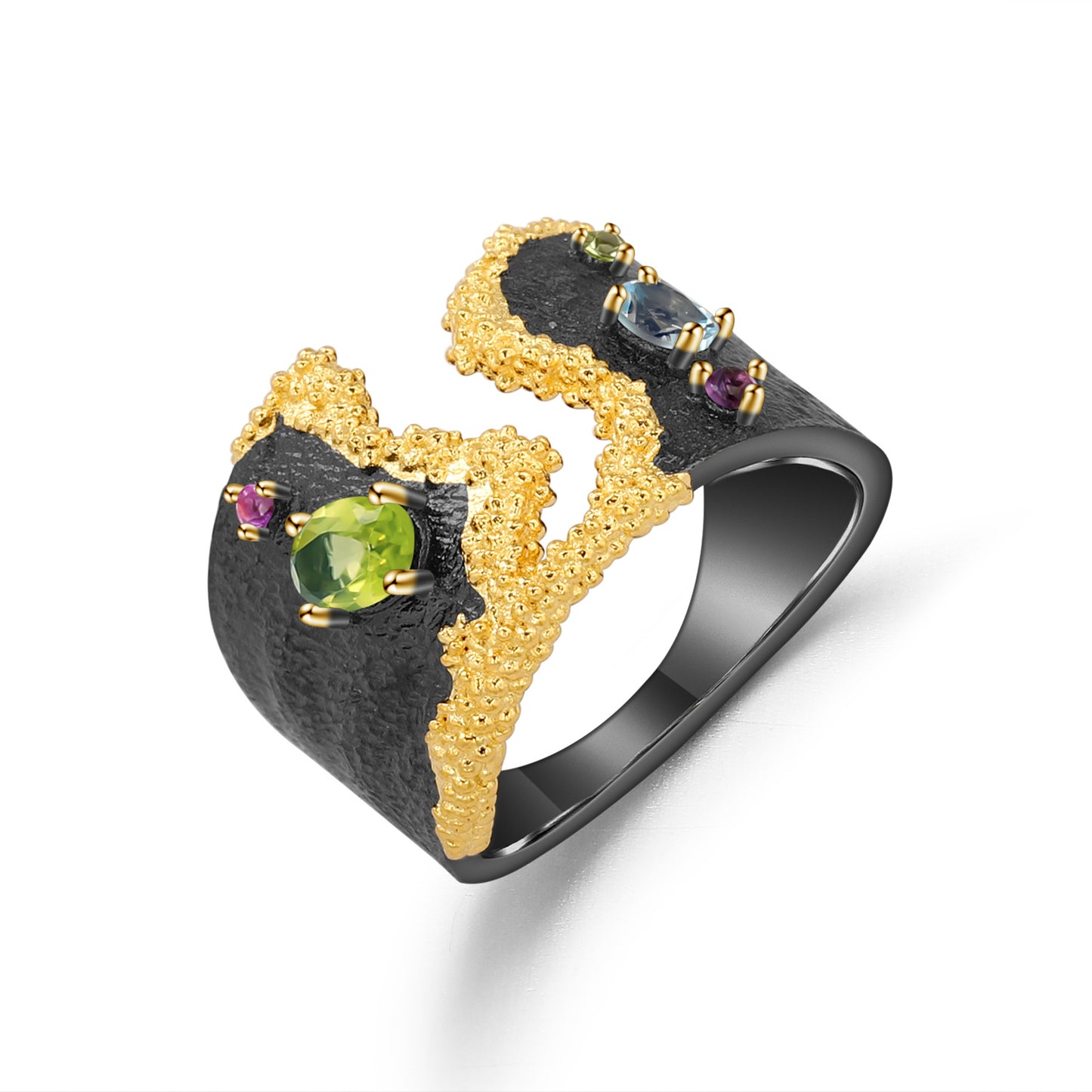 925 Silver Gemstone Inlaid Gold-plated Peridot Personality Ring