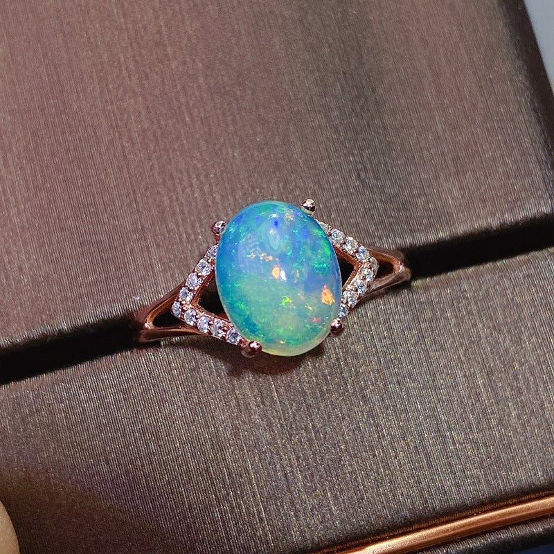925 Sterling Silver Inlaid Natural Australian Opal Ring
