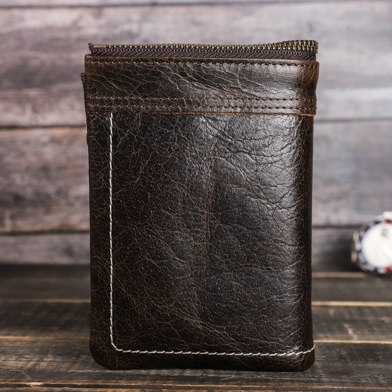 Black Angel Leather RFID Anti-theft Brush Men's Wallet