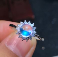 925 Silver Inlaid Natural Blue Moonstone Fairy Ring