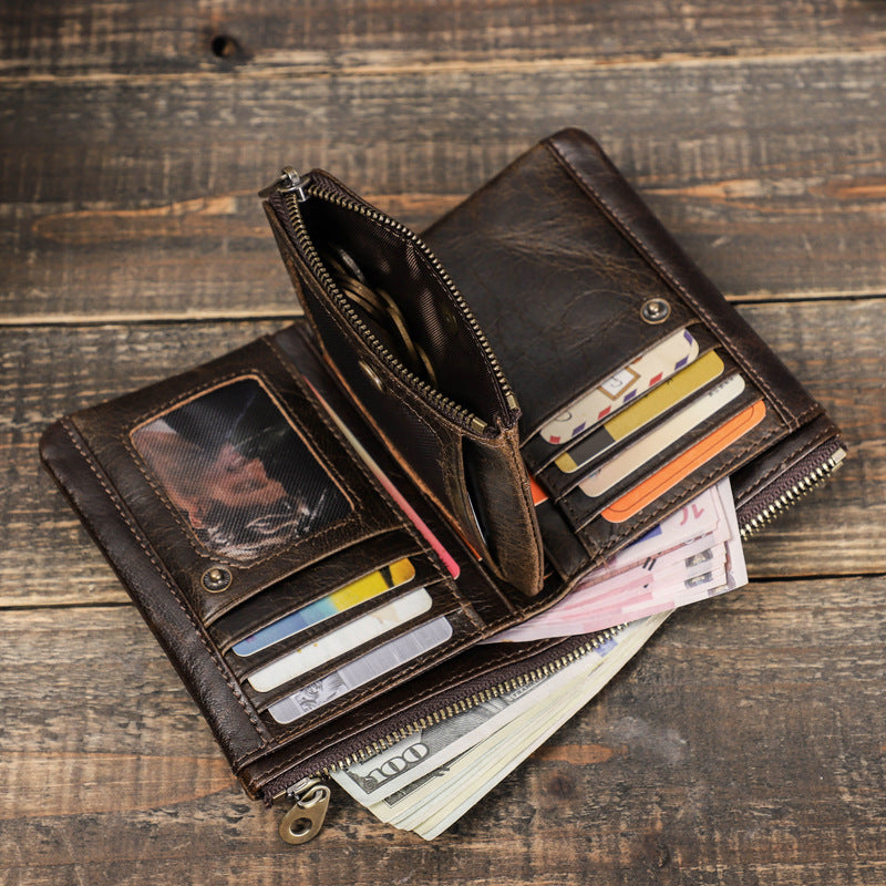 Black Angel Leather RFID Anti-theft Brush Men's Wallet