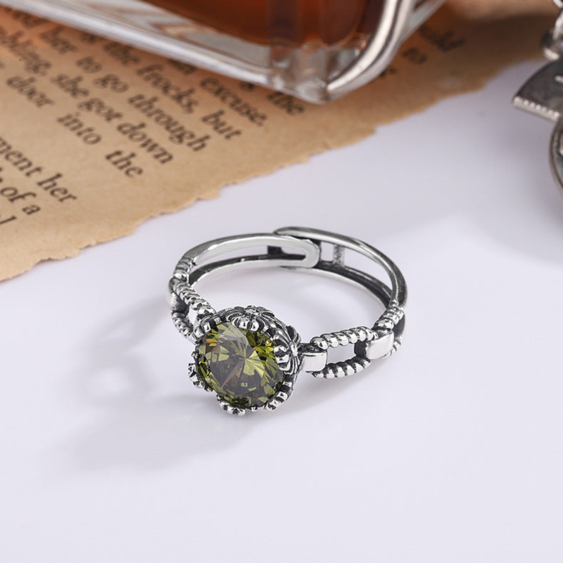 925 Silver Inlaid Zircon Vintage Ring